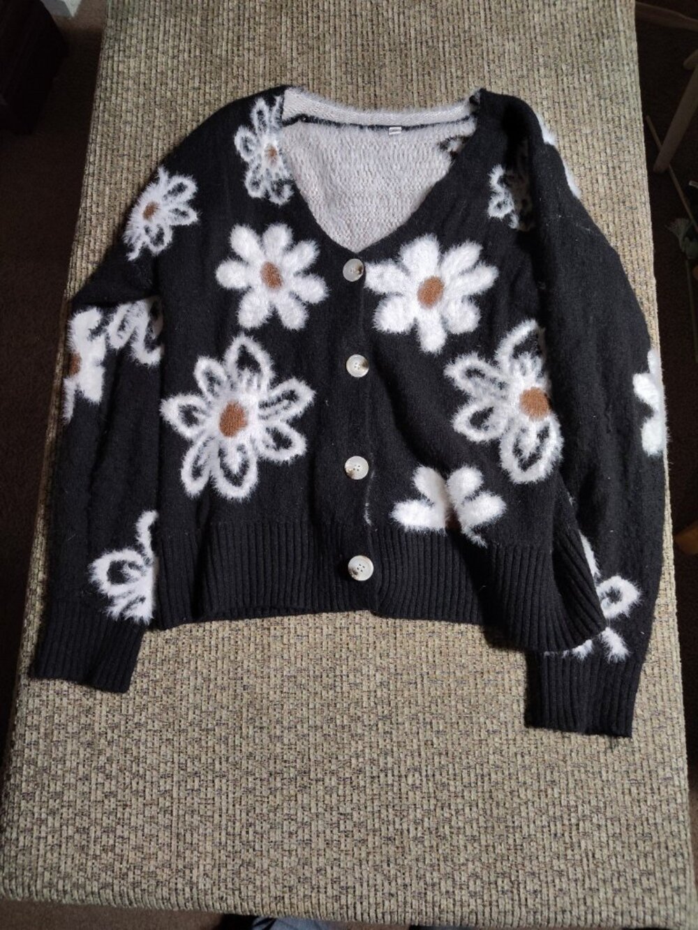 Flowers Print Button Front Cardigan XS